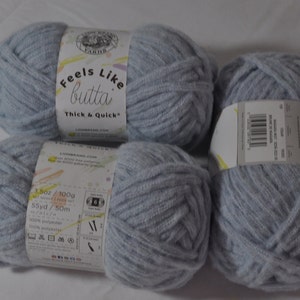 Lion Brand Feels Like Butta Thick and Quick Yarn  Super Bulky Weight 6 100% Polyester 55 yards for Crochet or Craft in Light Blue