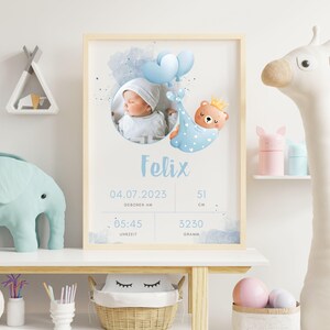 Póster de nacimiento personalizado para niñas y niños