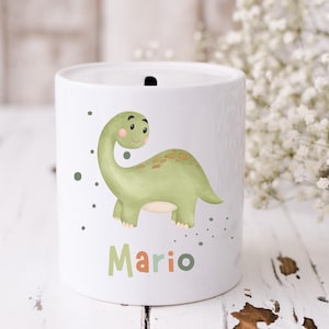 Personalized ceramic money box for children with dinosaur / gift for baptism, birth, back to school or birthday