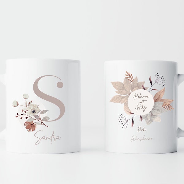 Personalisierte Tasse „Hebamme mit Herz“ beidseitig bedruckt