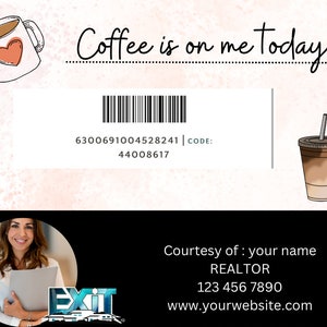 Textable real estate coffee gift card, Canva template digital download
