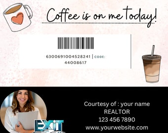 Textable real estate coffee gift card, Canva template digital download