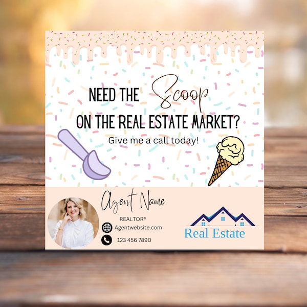 Ice cream scoop pop by tag, digital download, Canva template for real estate agents