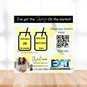 Lemonade, market squeeze real estate pop by tag, Canva template, digital download for farming, pop by