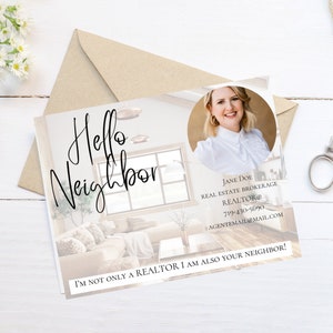 Real estate farming digital download Canva template, hello neighbor introduction post card