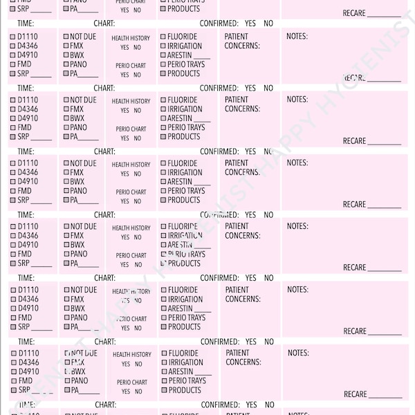 Daily Patient Planner Dental Hygiene Etsy