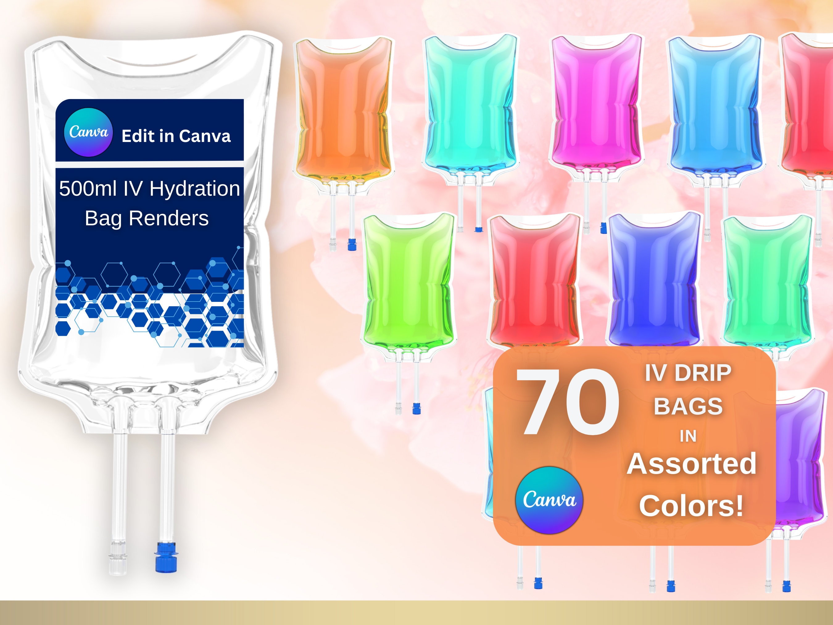 Dynamic Canva 500ml IV Bag Render Bundle 70 Sleek, Customizable Drip