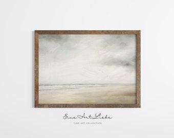 Neutral Beach Landscape Painting: Minimalist Coastal Art (Digital Download) EAL_338