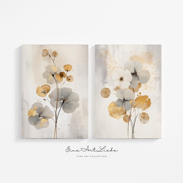 Silberblatt Kunstdruck Galerie 2er Set / Lunaria Zweige / Aquarellmalerei / Boho Deko / Abstrakt / Botanische Wandkunst / Sofort Download