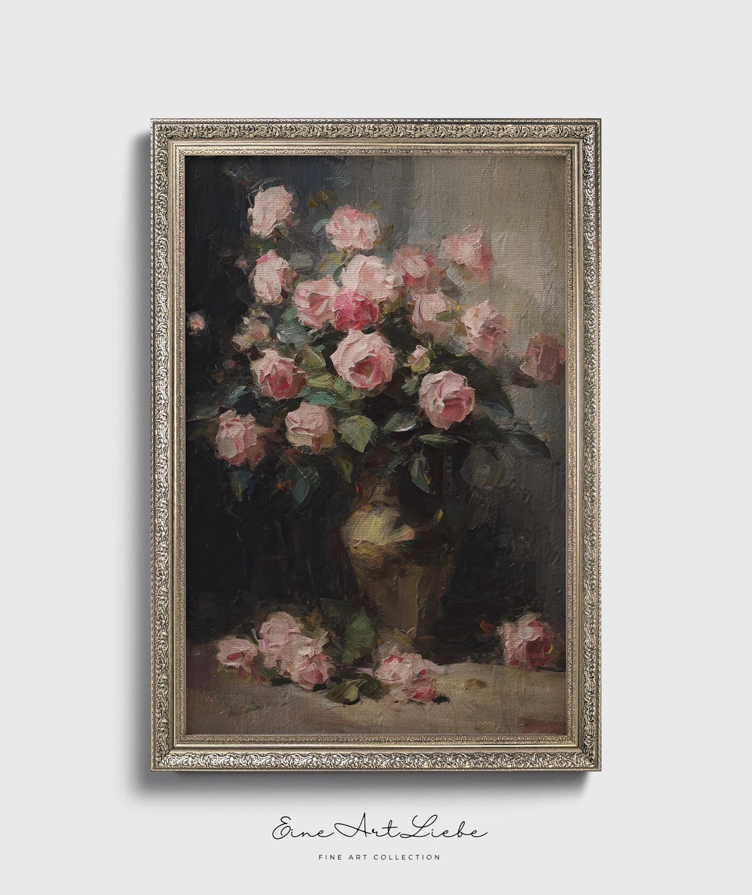 Ready to Hang Vintage Pink Roses Painting French Country Cottage Art ...