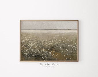Spring Meadow Muted Vintage Landscape Printable Farmhouse Decor Printable Spring Country Field Wall Art Digital Download EAL_375