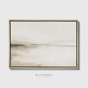 Framed Beige Coastal Landscape Art Print: Minimalist Watercolor Painting Landscape13_F