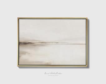 Framed Beige Coastal Landscape Art Print: Minimalist Watercolor Painting Landscape13_F