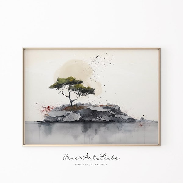 Druckbare Abstrakte Landschaft / Minimalistisch / Sanfte Grün und Grautöne / Ruhige Dynamik / Kunstdruck / Sofort Download