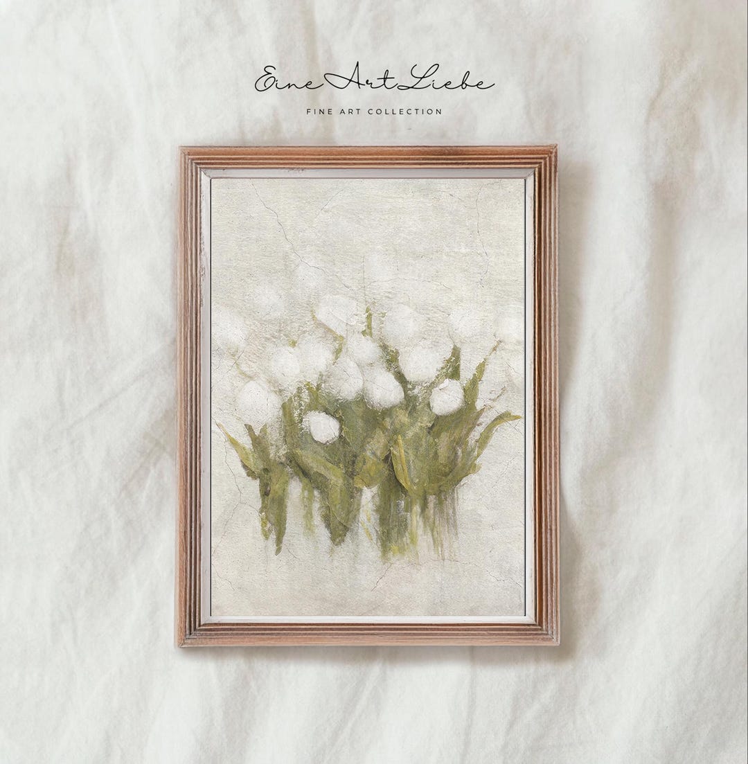 Printable Floral Painting White Tulips Wall Art Decor Rustic Cottage ...