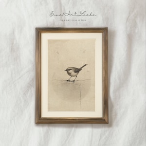 Printable Vintage Bird Etching / Nursery Art / Cute Little Bird in Beige / Rustic Farmhouse Print / Cottage Art Bird Print / Digital EAL_286