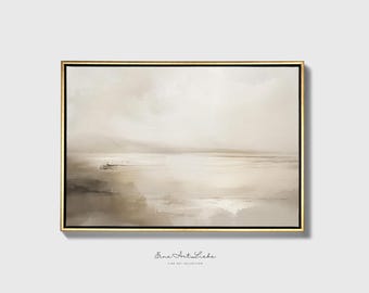 Framed Coastal Landscape Painting, Neutral Fine Art Print EAL_437