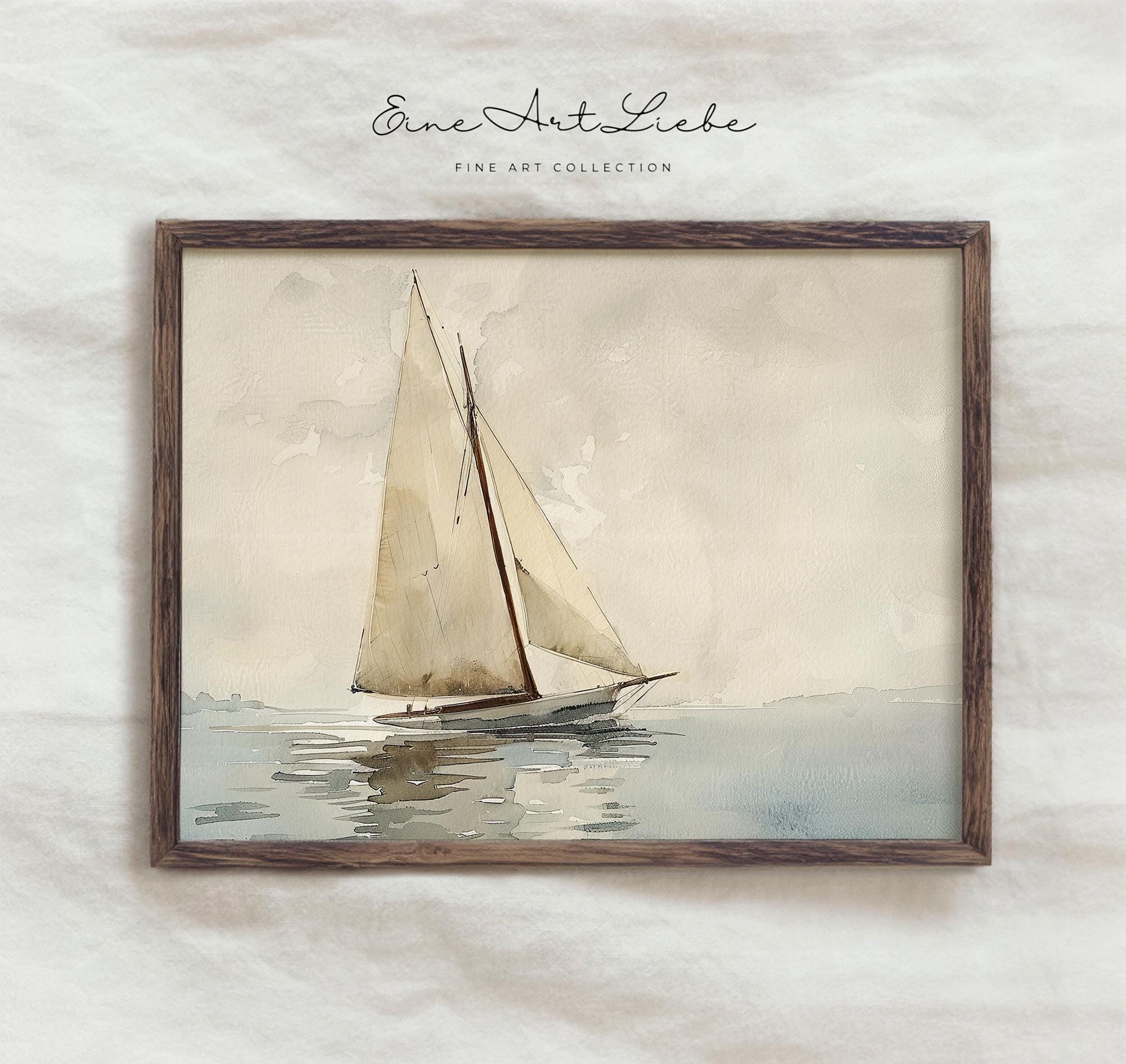 Vintage Sailboat Art Print: Maritime Watercolor Painting (digital ...