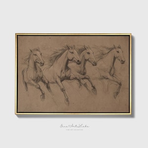 Framed Vintage Horse Sketch Art Print / Wooden Frame Options EAL_491