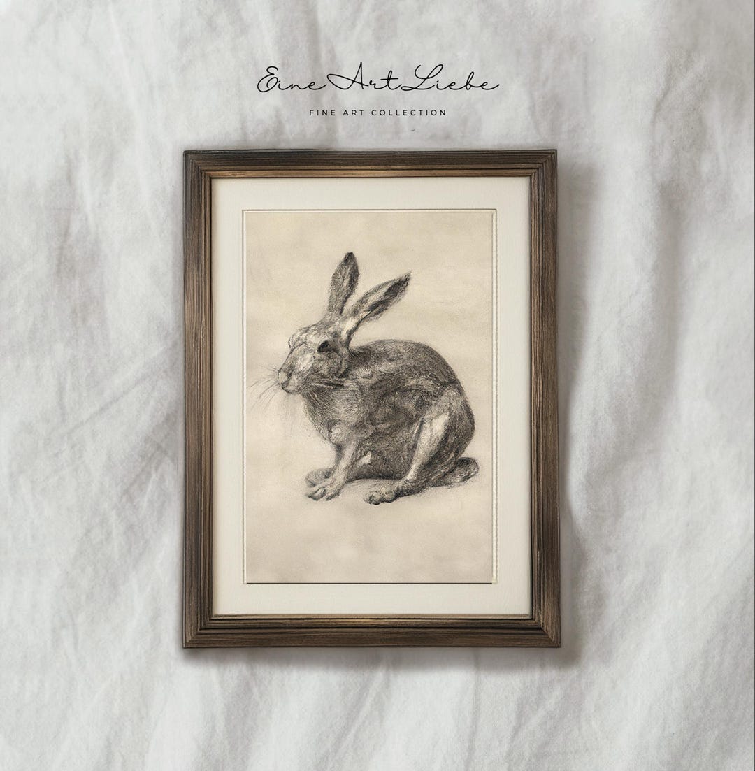 Vintage Rabbit Sketch Print: Rustic Farmhouse Etching (digital Download ...