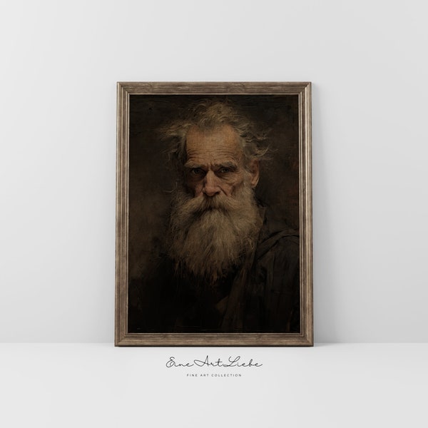 Dark Academia Art Print / Moody Rustic Farmhouse Dekor / Vintage Dark Art Print / Antik Portrait / Bearded Man/ DIGITAL ART / EAL_306