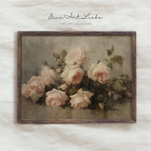 Vintage Roses Print Cottage Wall Art Print  Rustic Pink Roses French Country Stillife Neutral Botanical Art Print DIGITAL EAL_315