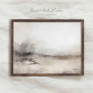 Peinture de paysage aquarelle imprimable en beige Décoration murale neutre, impression de paysage côtier abstrait EAL_600