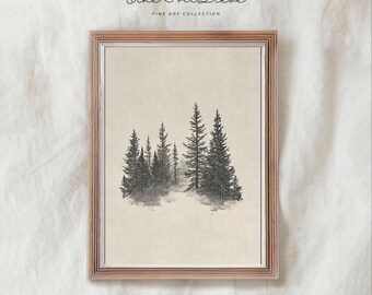 Rustic Pine Tree Sketch Art Print: Winter Christmas Decor (Digital Download)