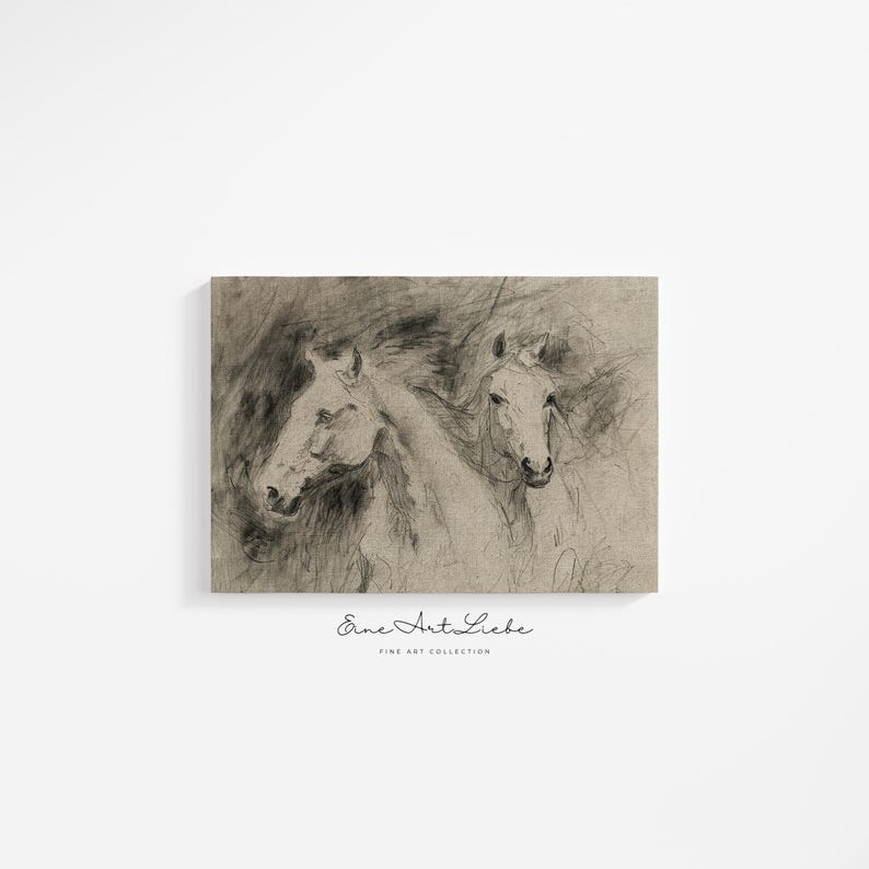 Printable Horse Pencil Drawing Etching Sketch Animal Wall Art Print