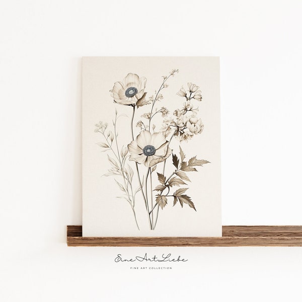 Printable Botanical Art / Vintage Flowers / Boho Decor / Living Decor / Flower Print / Beige Wall Art / EineArtLiebe