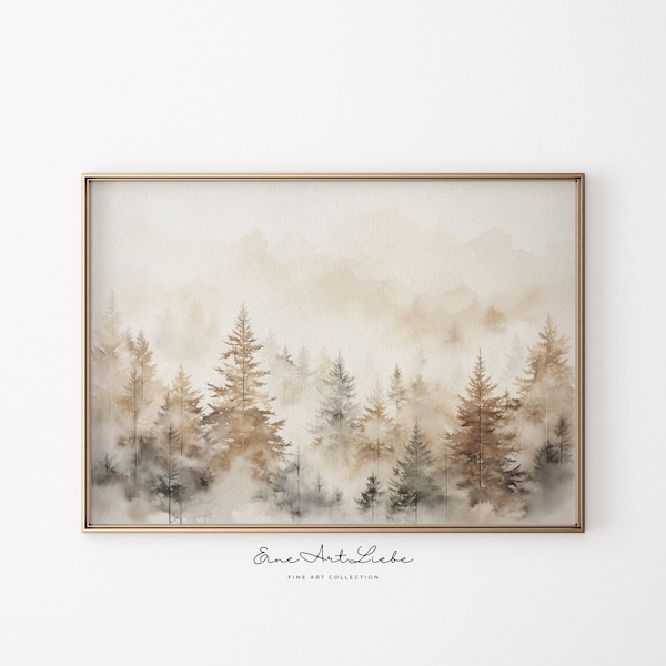 Printable Winter Landscape / Spruce Forest / Aquarelle Painting / Winter Decor / Holiday Decor / Beige / Digital ART / EAL_266