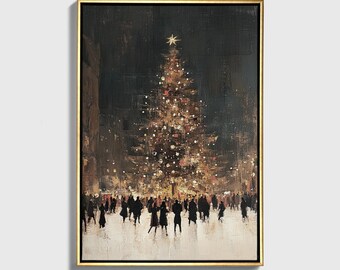 Framed Christmas Tree Canvas Art Print, Holiday Decor