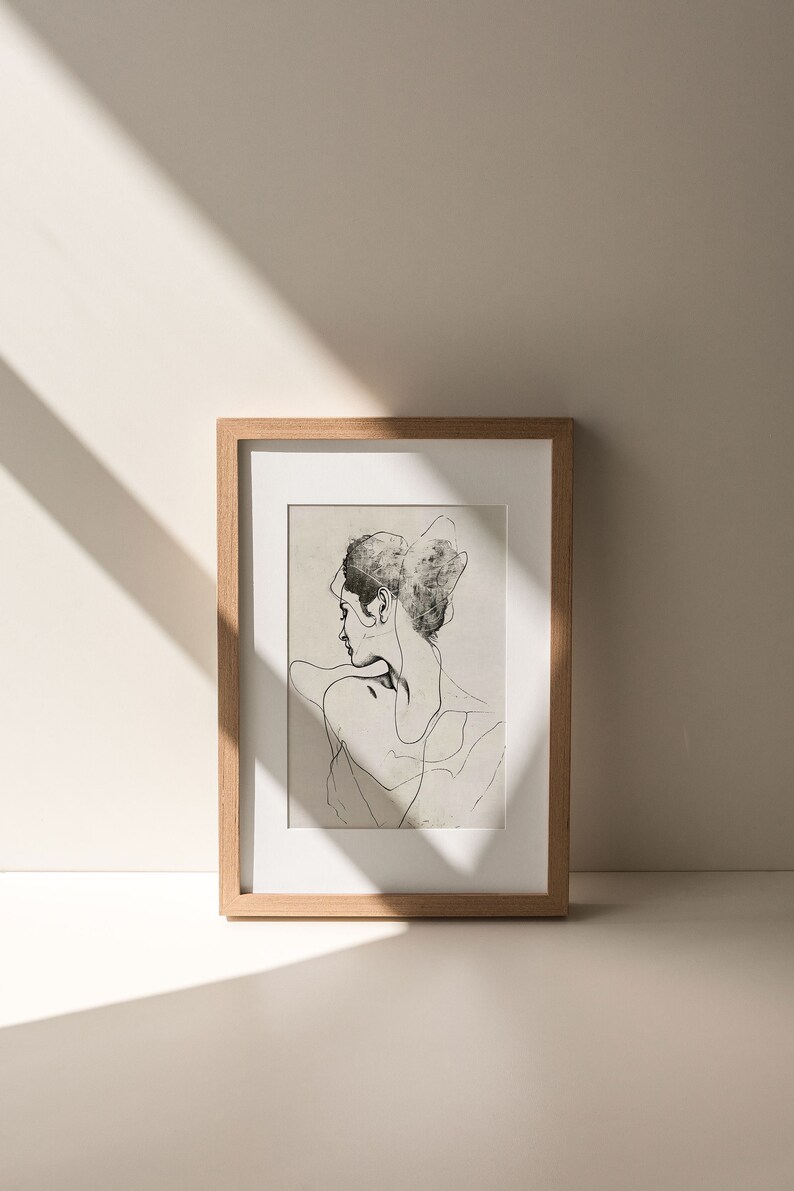 Printable black and white One Line Drawing of a Woman black and white Etching Sketch Lineart Vintage Woman Drawing Minimalistic EAL_439 image 8