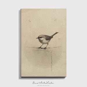May include: A black and white pencil drawing of a small bird perched on a branch. The drawing is on a textured, off-white paper background. The text "Eine Art Liebe" is printed below the drawing.