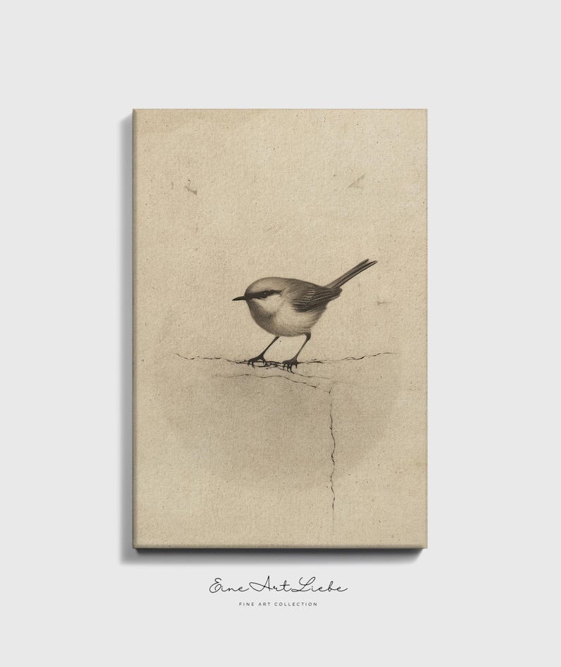May include: A black and white pencil drawing of a small bird perched on a branch. The drawing is on a textured, off-white paper background. The text "Eine Art Liebe" is printed below the drawing.