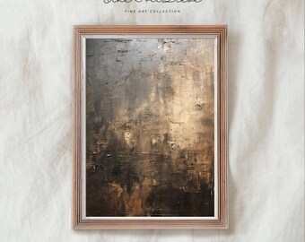 Dunkles Wabi Sabi Bild zum Ausdrucken, strukturiertes Gemälde in Gold und Braun, Japandi Wandkunst, Digitaler Download