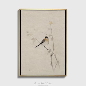 Framed Vintage Bird Etching: Cottagecore Wall Art, Wooden Frame Option EAL_347