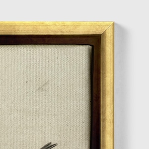 May include: A framed print of a bird with a gold frame. The print is on a canvas with a textured surface.