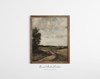 Vintage Green Landscape Painting: Victorian Countryside Wall Art (Digital Download)