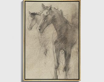 Framed Vintage Horse Sketch Print, Ready to Hang Framed Art EAL_489_F