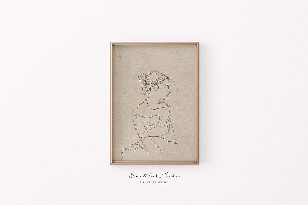 Printable One Line Drawing of A Woman Vintage Pencil Drawing Etching ...