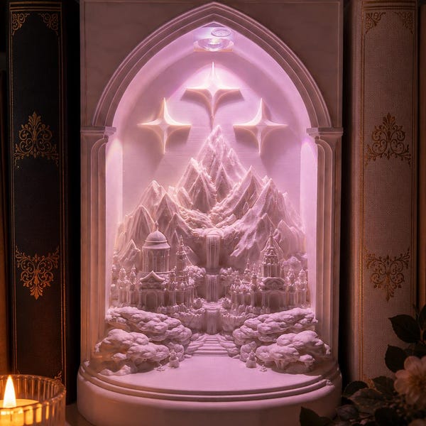 City of Starlight Book Nook | Romantasy Mountain Range 3D Printed Bookshelf Decor (LED Light)
