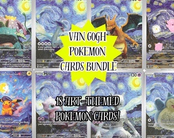 Full Set Pokemon Van Gogh Cards, Pokemon TCG, 18 Unique Artistic Collectible Cards, English, Proxy Cards for Gift /Charizard, Pikachu, Lugia