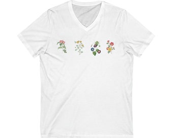 V-Neck Flower Tee, floral V-neck tee, Boho floral tee, Cottage core V-neck tee, ladies floral V-neck tee