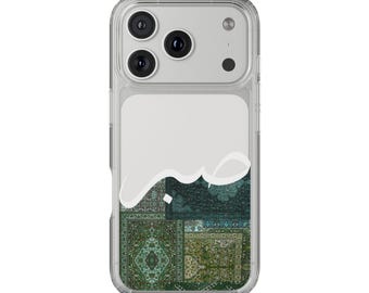 Sabr Arabic Calligraphy Clear Case | Transparent Phone Case with Green Arab Carpet Design