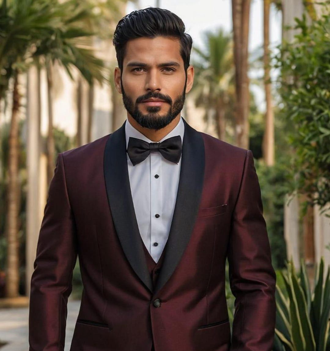 Men's Burgundy Slim Fit 3pc Tuxedo