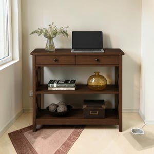 Mesa auxiliar rústica de madera maciza estilo granja para recibidor, consola de roble / consola de recibidor artesanal, mesa consola moderna, muebles para el hogar.