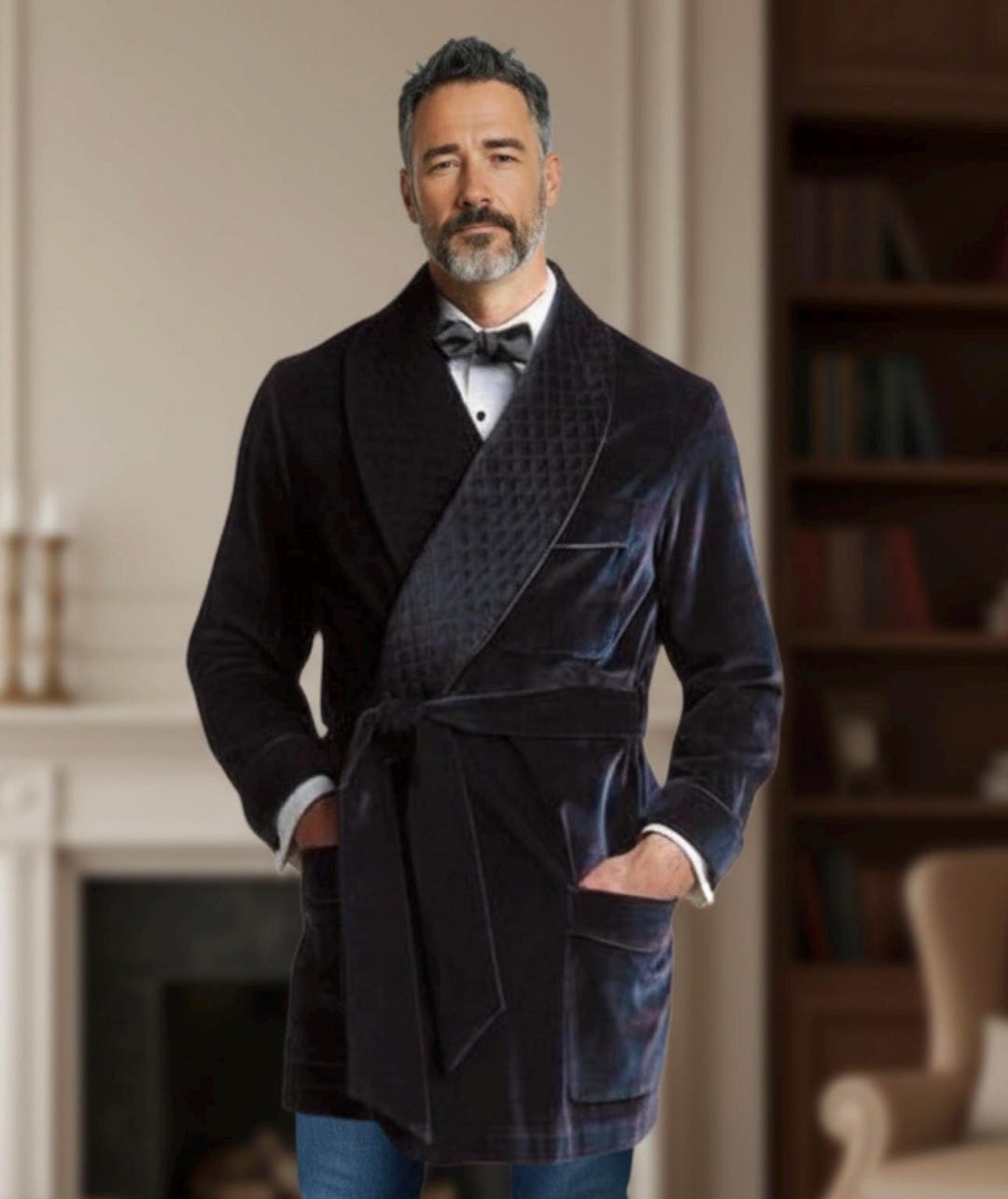 Men's Smoking Robe Men's Blue Smoking Jacket Robe, Men Smoking Robes, Men Long Velvet ...