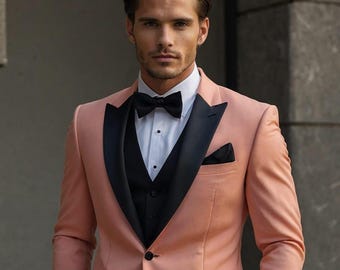 メンズプレミアムピンクタキシード、男性用ウェディングスーツ