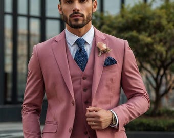 メンズプレミアムピンクタキシード、男性用ウェディングスーツ